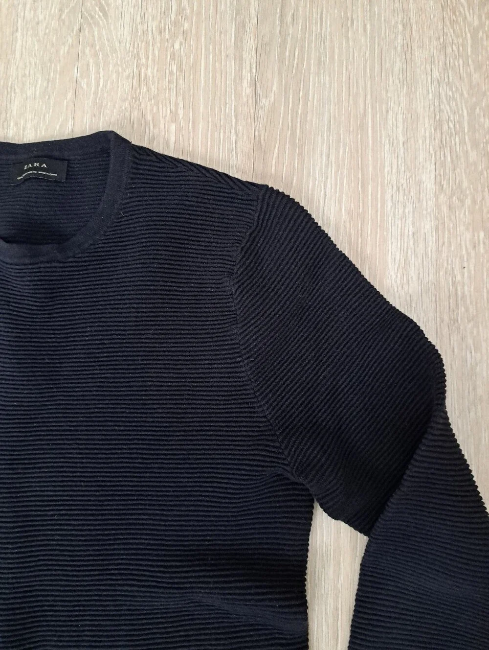 Zara Black Rib-Knit Crewneck Sweater Sz M